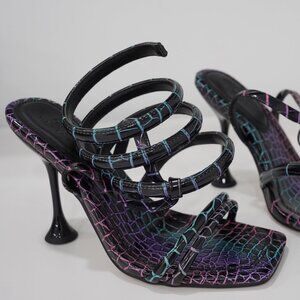 Brash Black & Multi-Color Chunky Block Heel Sandals